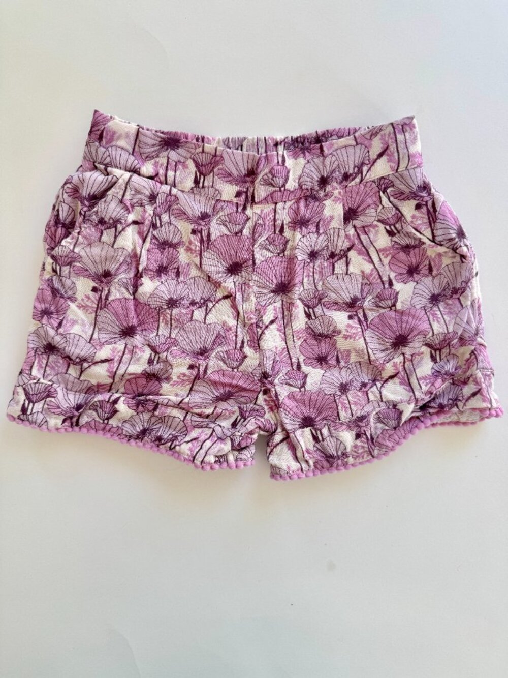 NWT Kate Quinn Girls Poppy Floral Shorts Sz 3T Pom Pom Trim